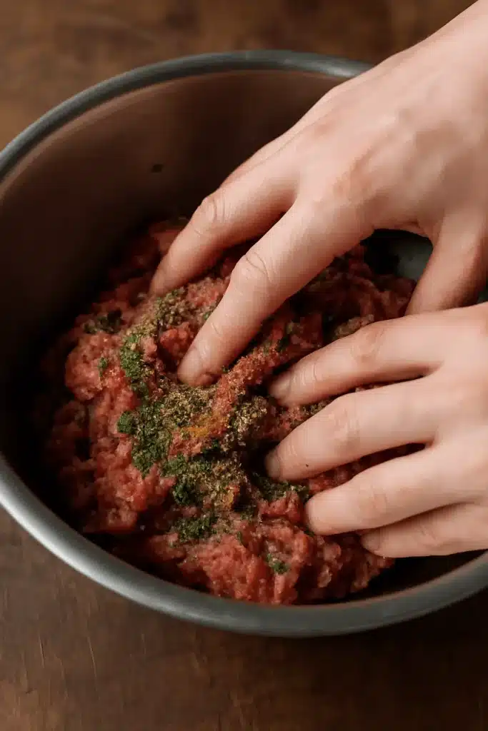 Mixing beef breakfast sausage seasoning