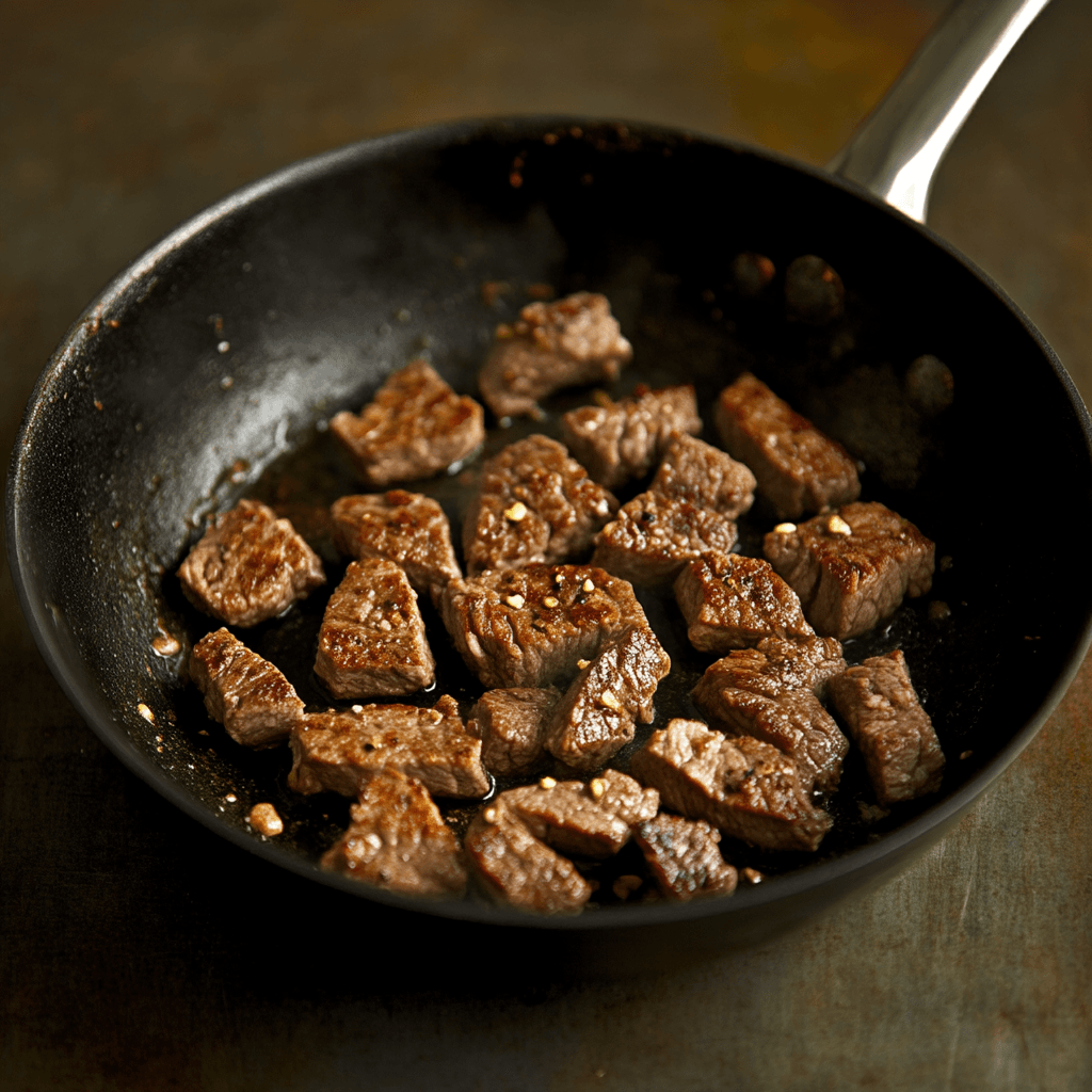 Searing beef cubes for stew