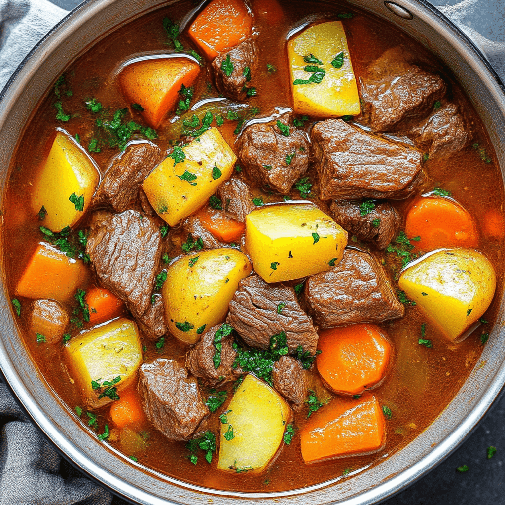 Simmering homemade beef stew