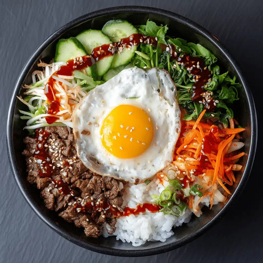 Dol Sot Bi Bim Bap in hot stone bowl with colorful vegetables and beef bulgogi