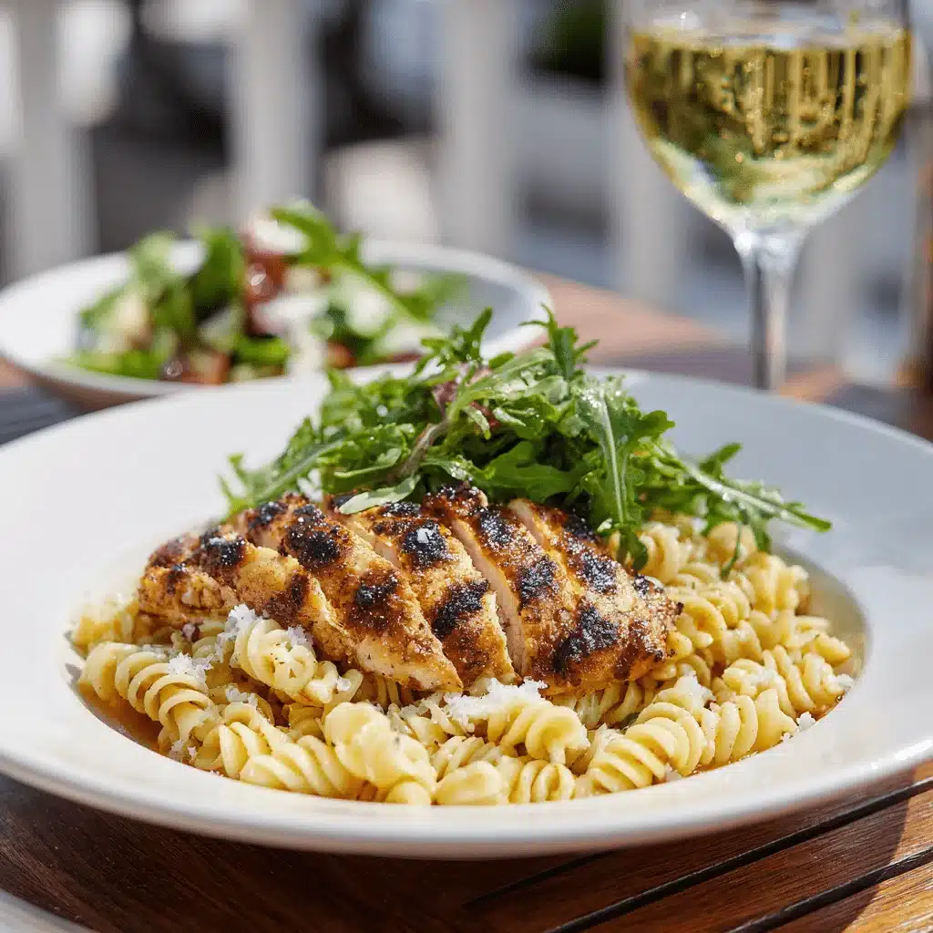 Pasta Wezzie served with chicken and wine