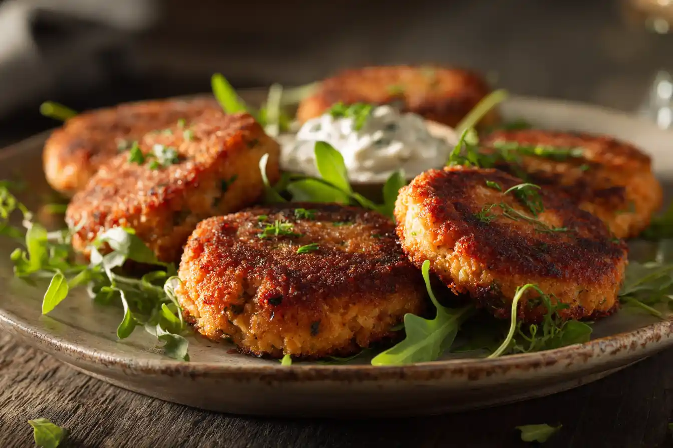 Crispy old fashioned salmon patties recipe served on a plate