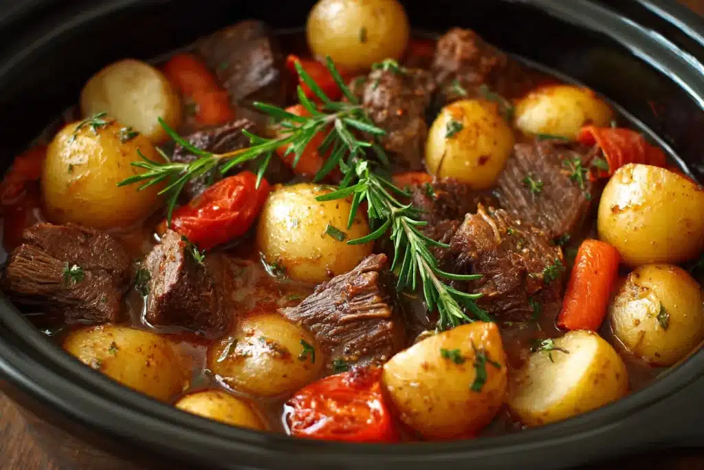 Crockpot steak and potatoes recipe slow-cooked to perfection