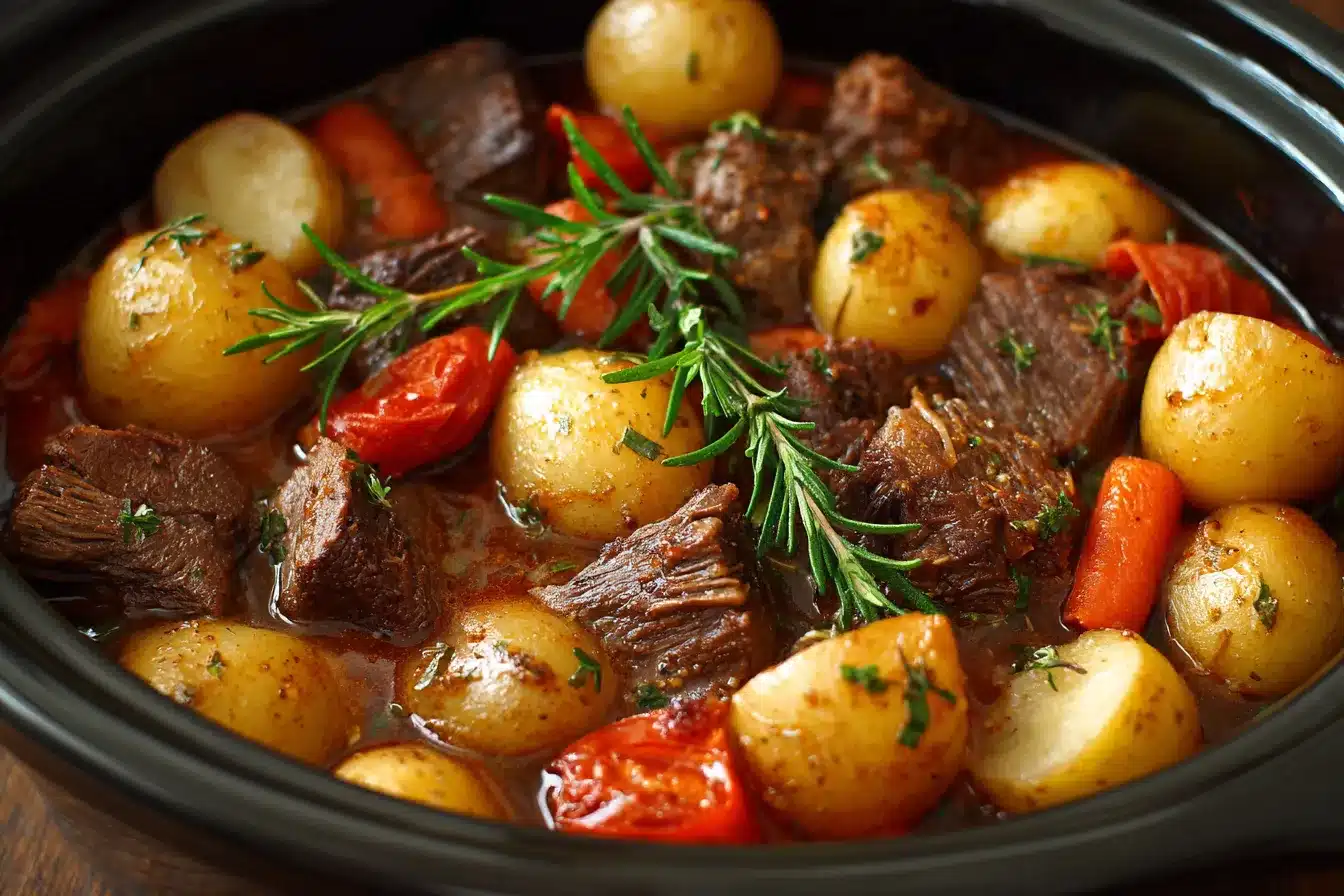 Crockpot steak and potatoes recipe slow-cooked to perfection