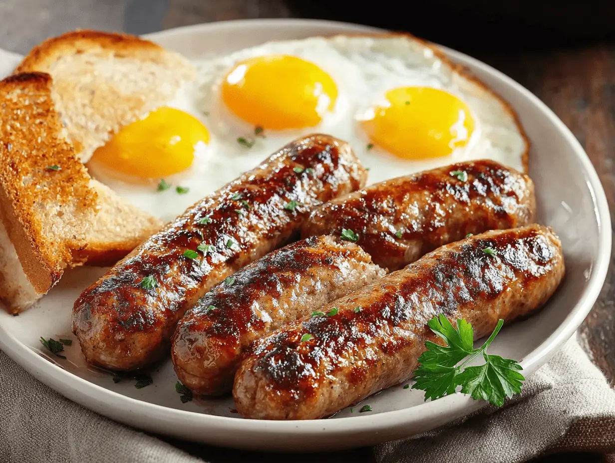 Homemade beef breakfast sausage in cast iron skillet