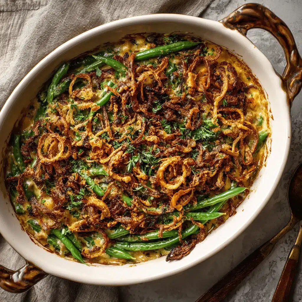 green bean casserole with crispy onions