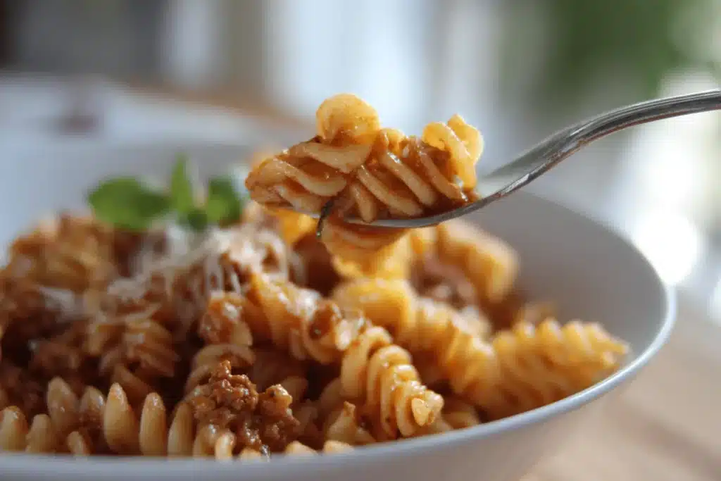 Creamy Pasta Wezzie in a bowl with herbs