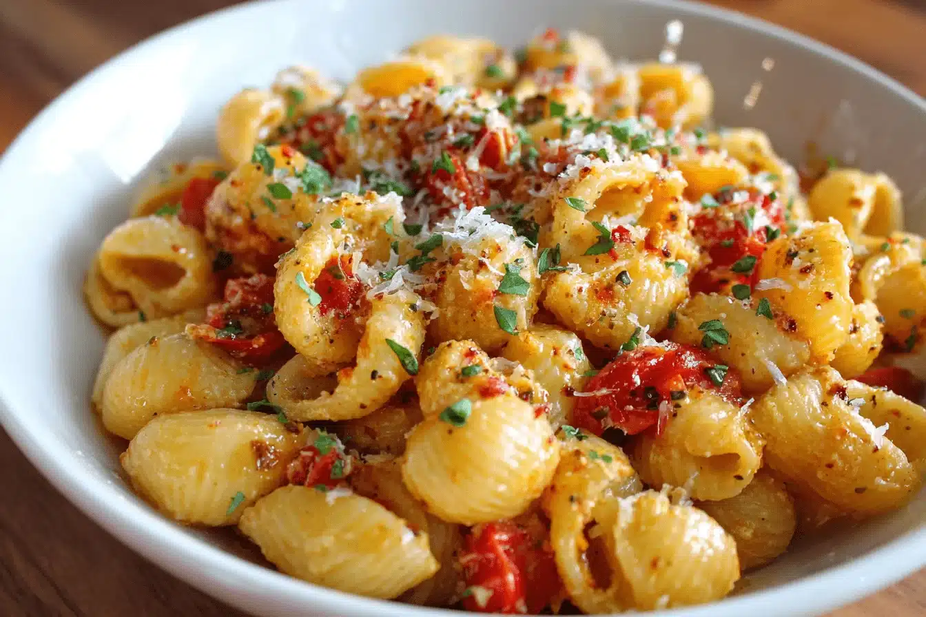 Creamy Pasta Wezzie in a bowl with herbs