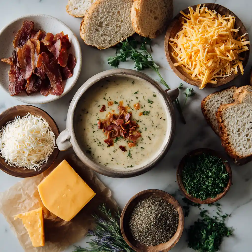 Soup toppings on table next to bowl