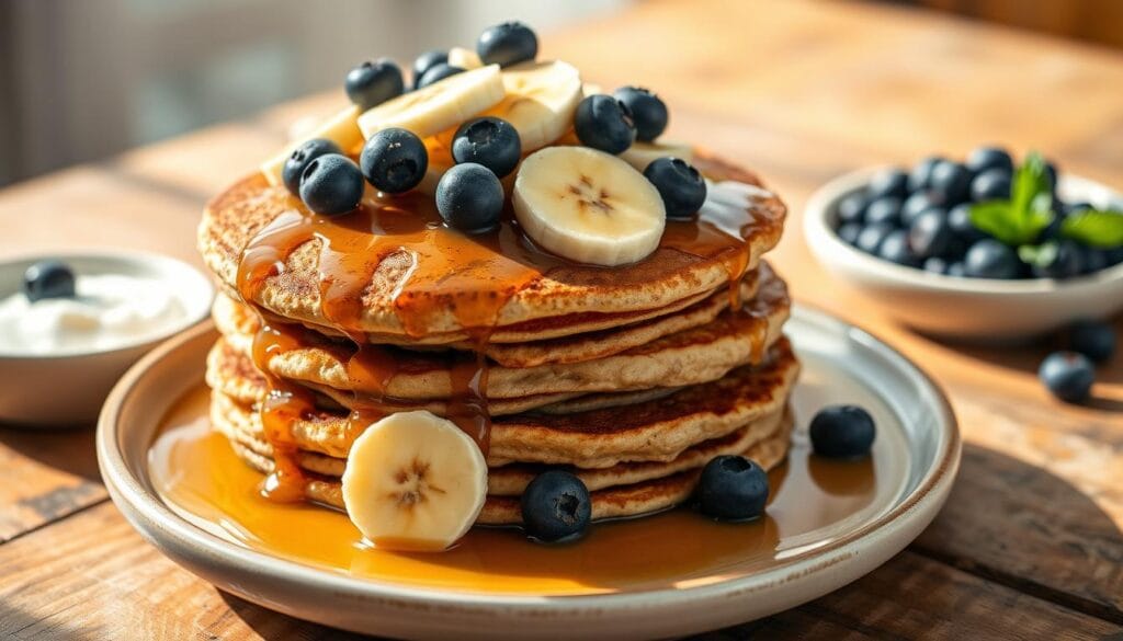 blueberry banana oatmeal pancakes