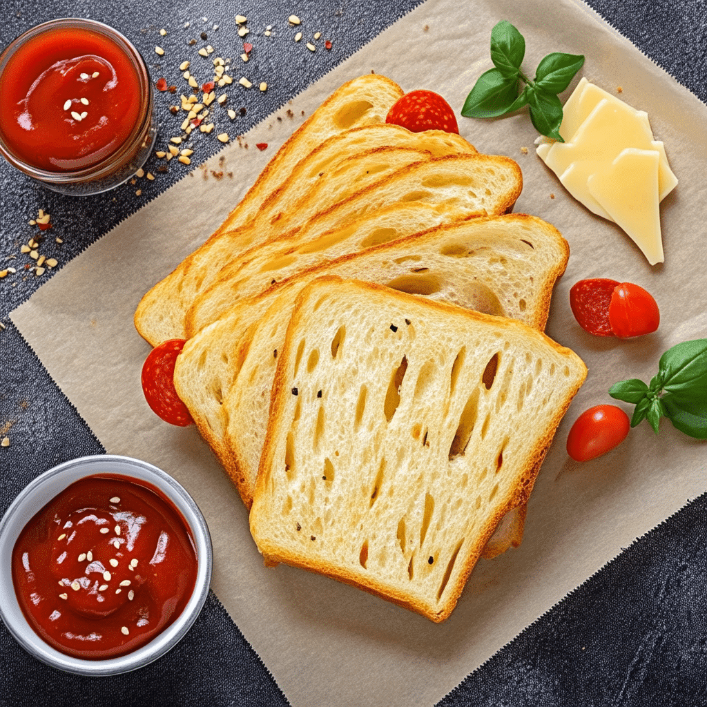 Pizza Lava Toast ingredients on countertop