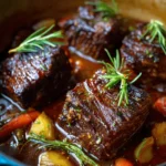 Boneless beef short ribs recipe with braised short ribs in Dutch oven