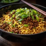 Bowl of Mongolian Ground Beef Noodles