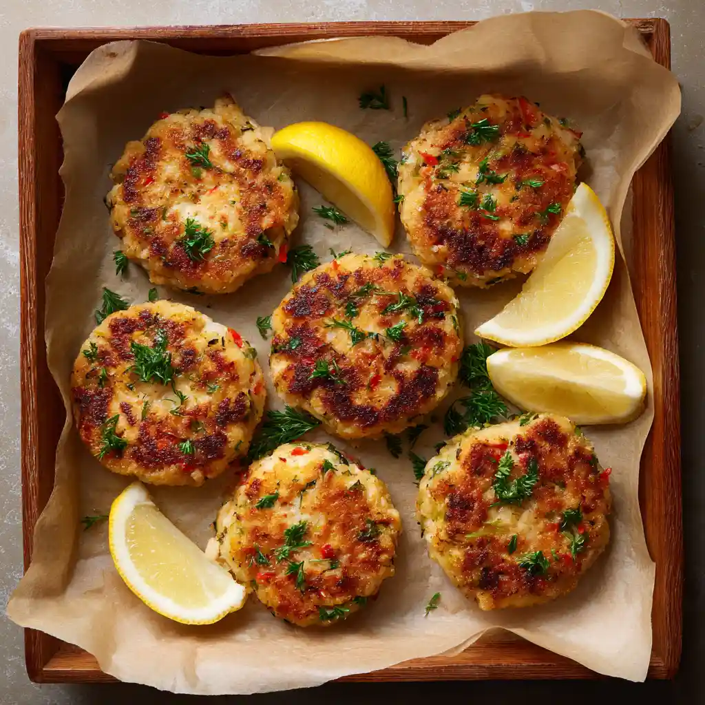Baked trout fish cakes recipe on tray