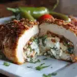 Jalapeno popper stuffed chicken sliced open