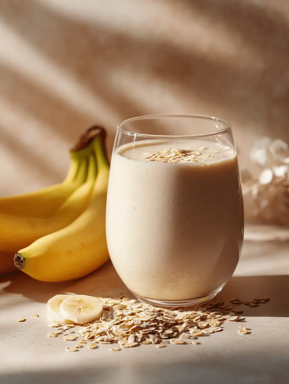 vanilla-protein-smoothie Vanilla protein powder smoothie in a glass