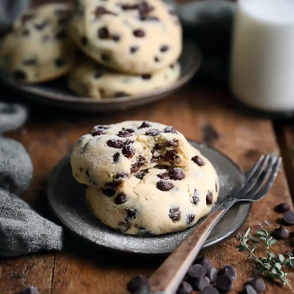 Chocolate chip cheesecake cookies cooling on a rack