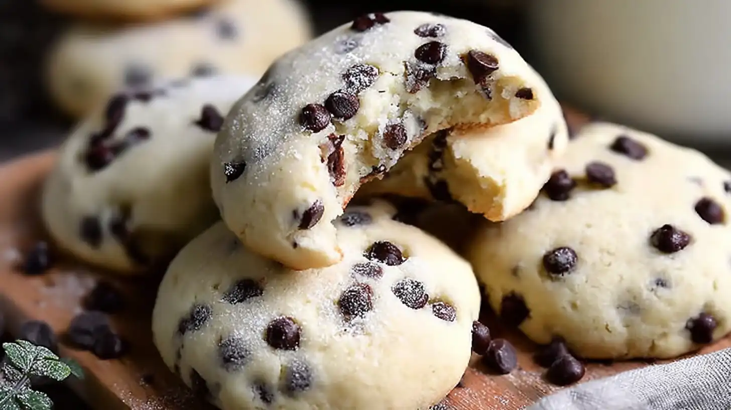 Chocolate chip cheesecake cookies cooling on a rack