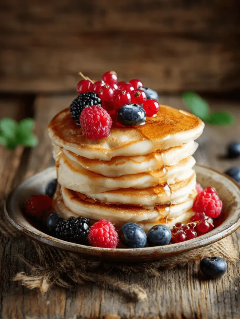 stack of vanilla protein pancakes with berries