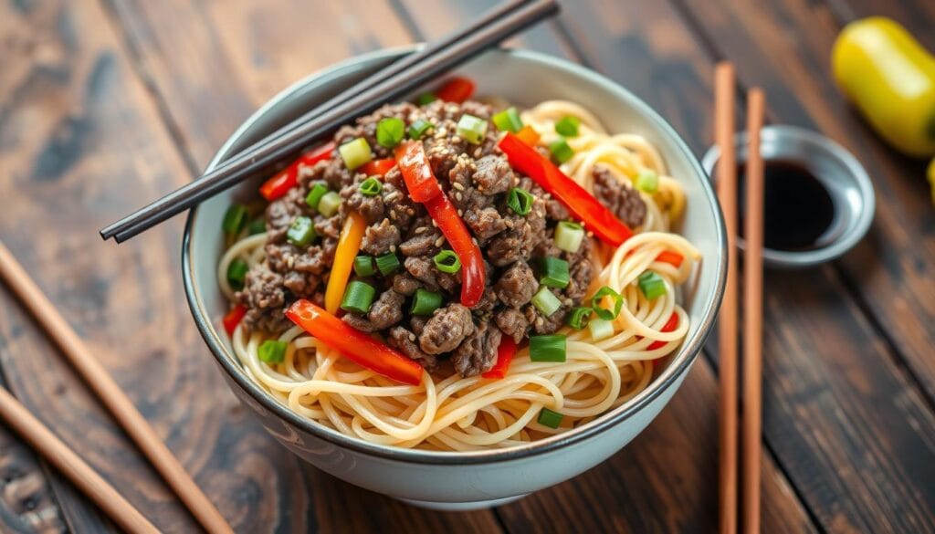 Mongolian Ground Beef Noodles