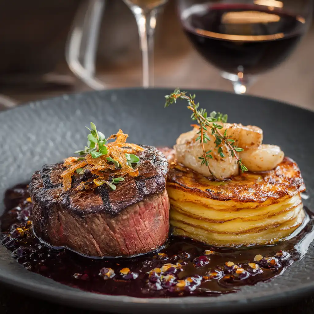 Potato pave served with steak