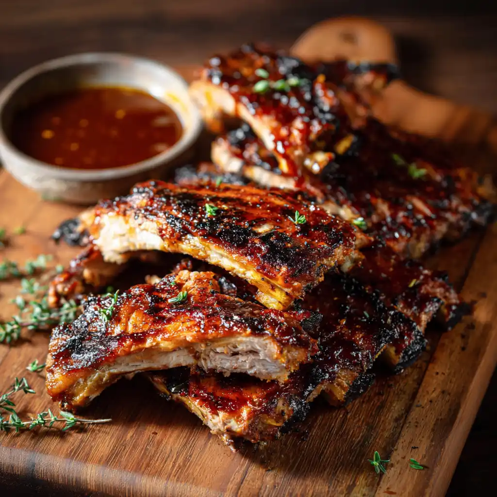 Turkey ribs grilled with BBQ glaze