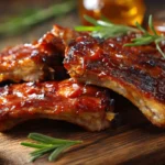 Turkey ribs grilled with BBQ glaze