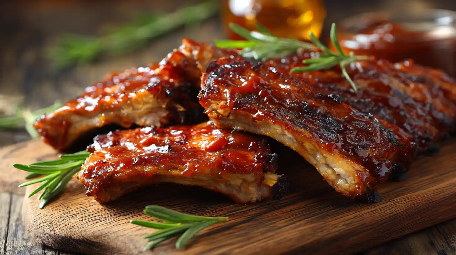Turkey ribs grilled with BBQ glaze