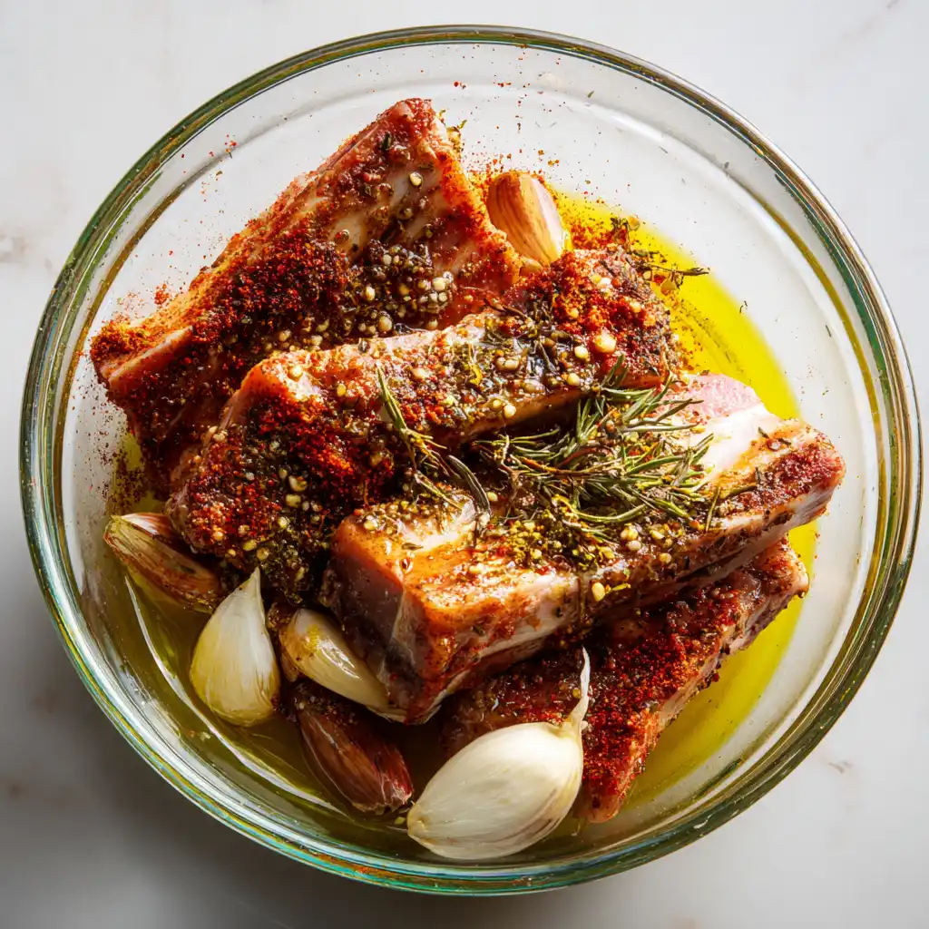 Marinating turkey ribs with seasoning