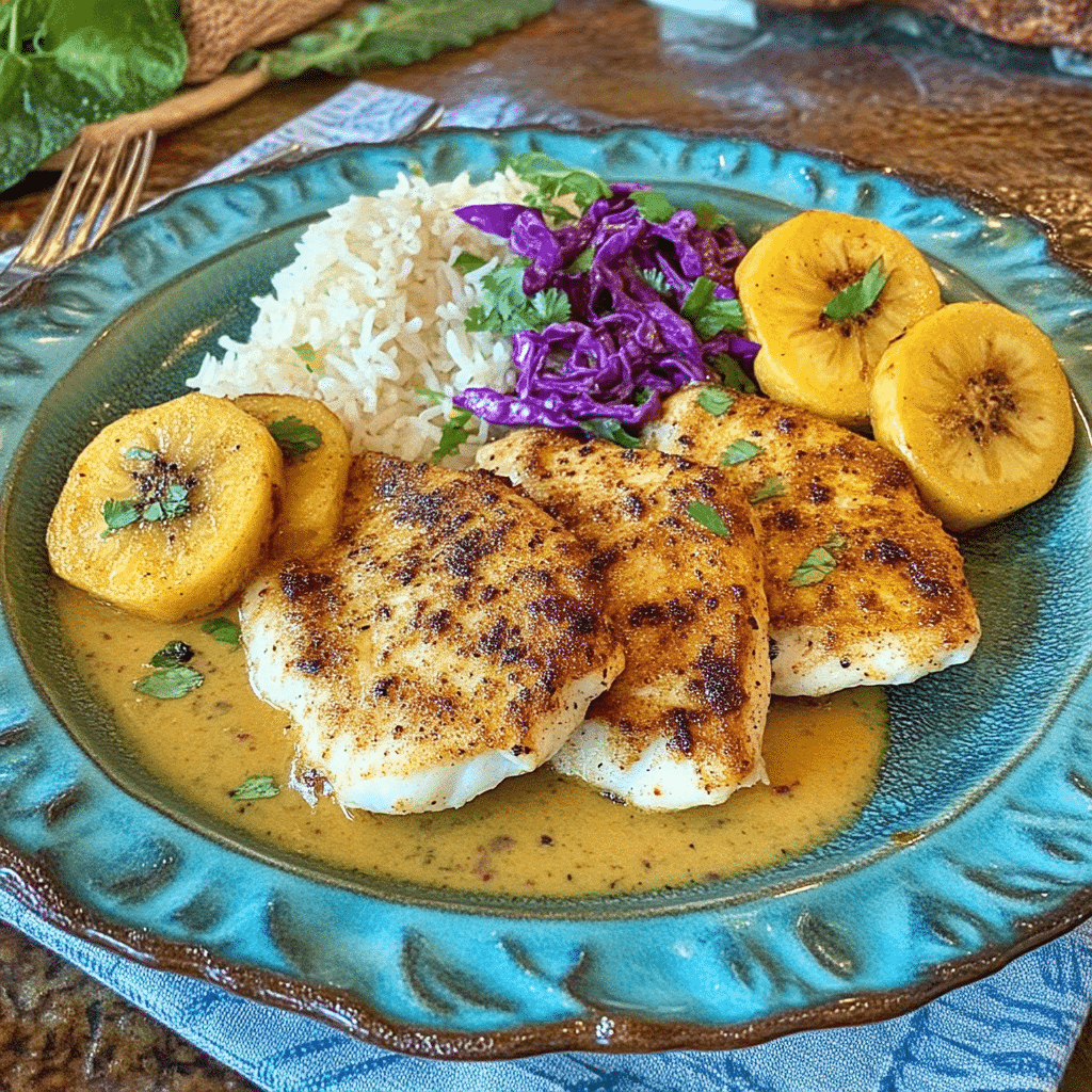 Jamaican jerk fish dinner plate