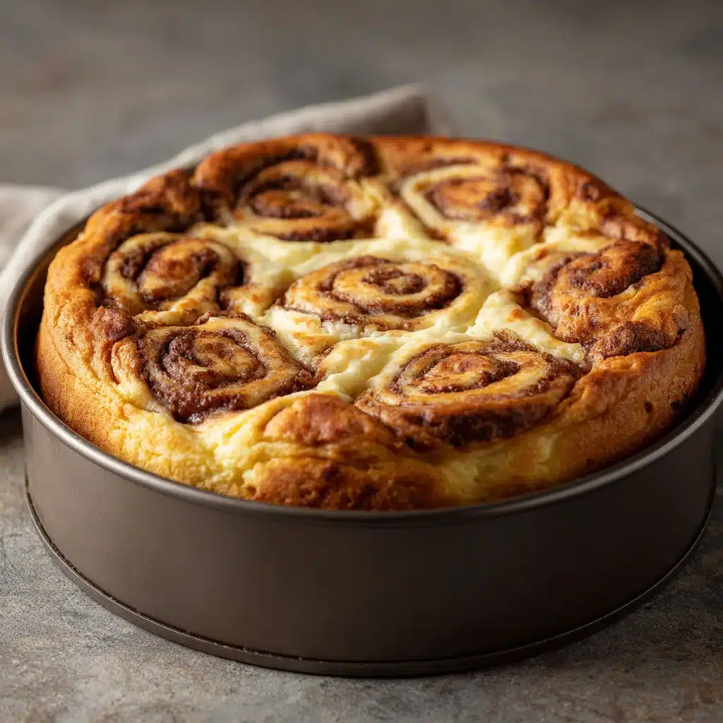 Baked cinnamon roll cheesecake in pan
