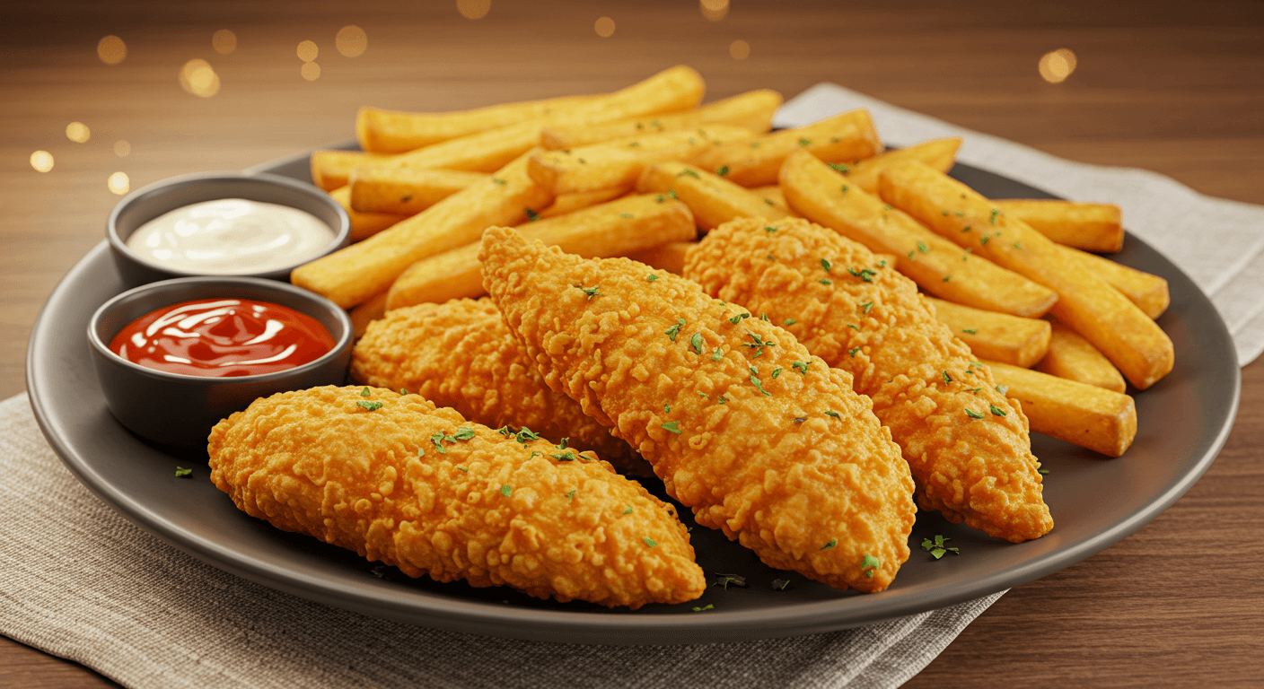 chicken tenders and golden fries