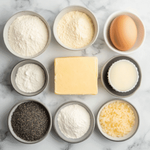 Ingredients for Earl Grey cookies including tea and butter