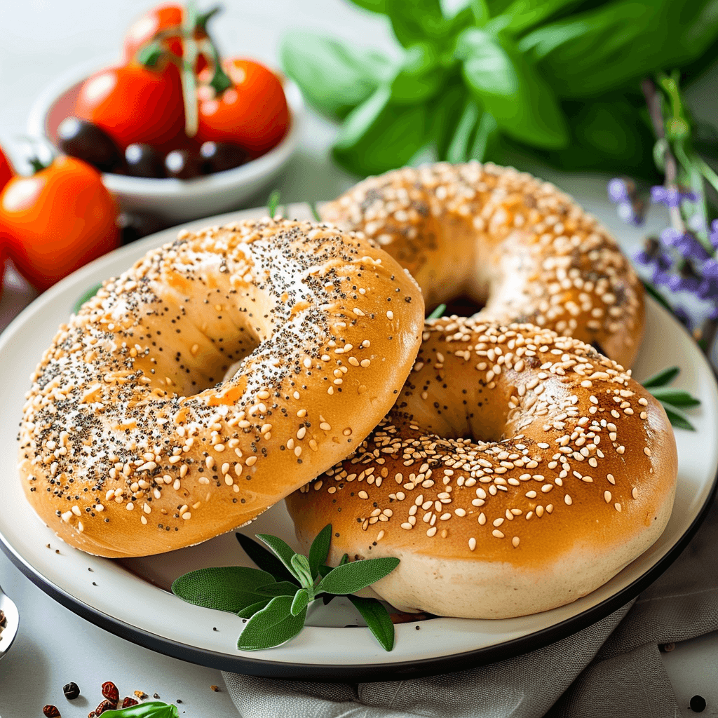 Served Cottage Cheese Bagel with toppings
