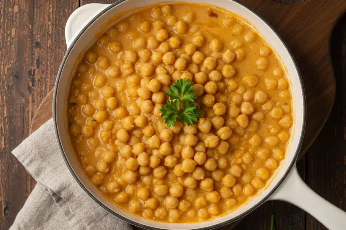 Marry Me Chick Pea in creamy skillet with parsley