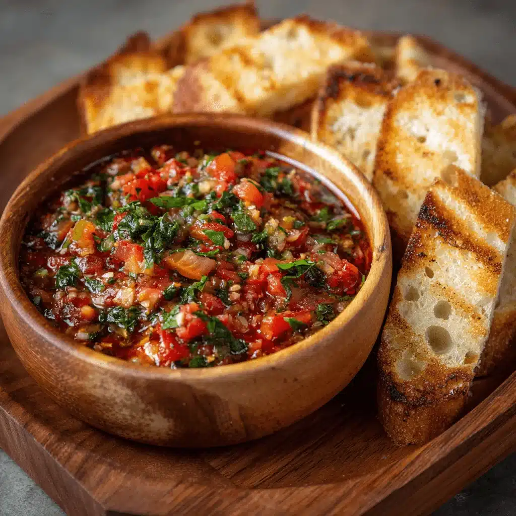 Fresh bruschetta dip with cherry tomatoes and basil