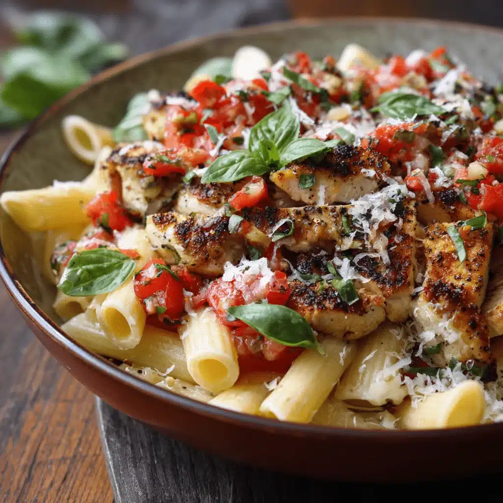 Bruschetta pasta bowl with grilled chicken