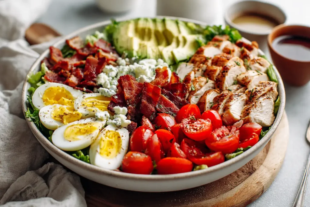 Gluten free Cobb salad with chicken, avocado, and eggs