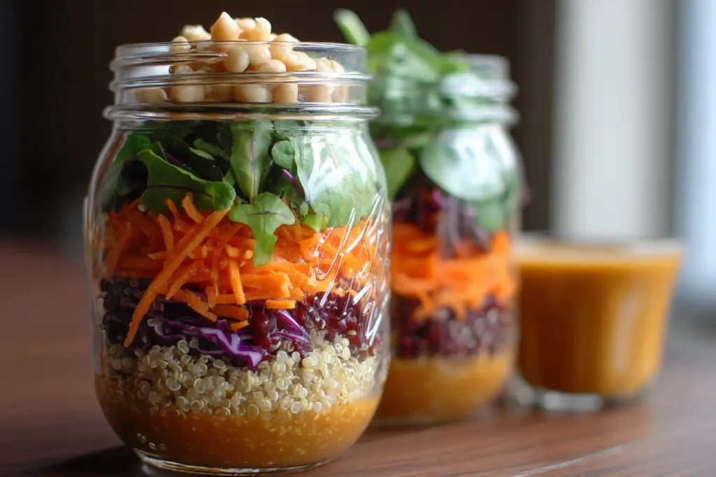 Gluten free mason jar salad with quinoa and vegetables
