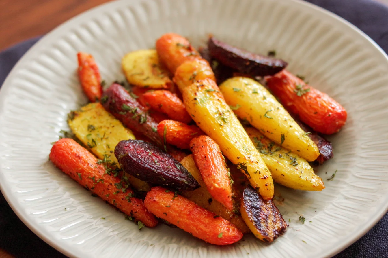 Air fryer rainbow carrots roasted with herbs