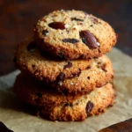 Gluten-free almond flour cookies with chocolate chips on a rustic wooden table.