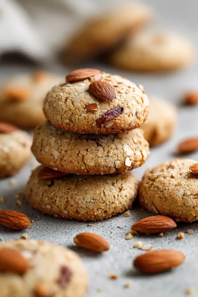 Gluten-free almond flour cookies with chocolate chips on a rustic wooden table