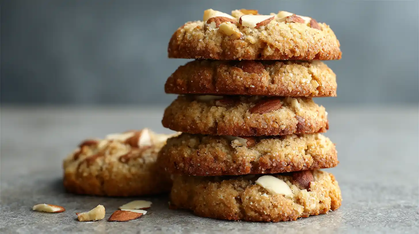 Gluten-free almond flour cookies with chocolate chips on a rustic wooden table