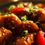 Delicious Sweet and Sour Chicken served on a plate with colorful vegetables