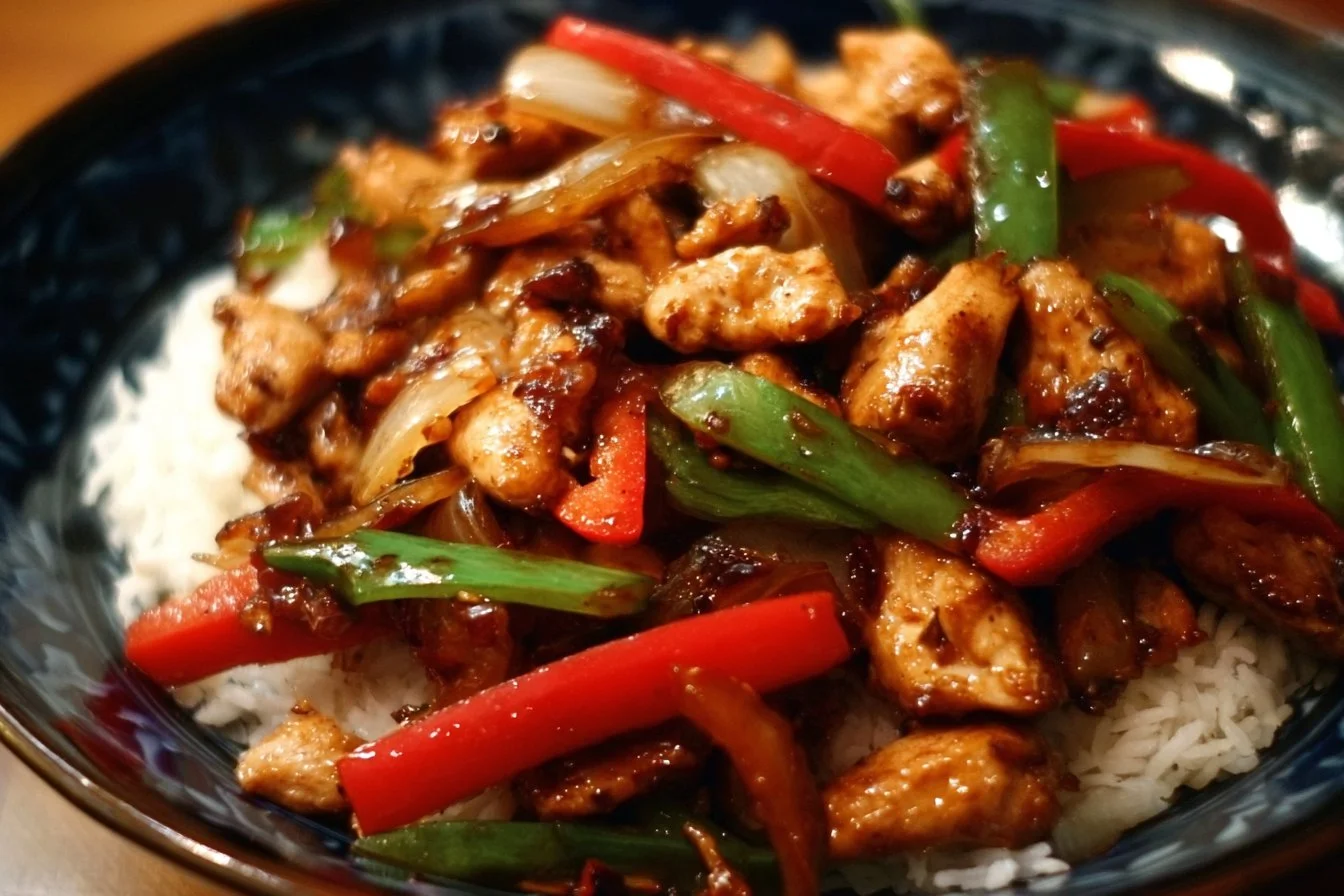 Delicious Black Pepper Chicken Stir-Fry served on a plate.