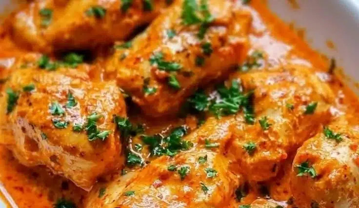 Delicious Butter Chicken served with rice and naan bread