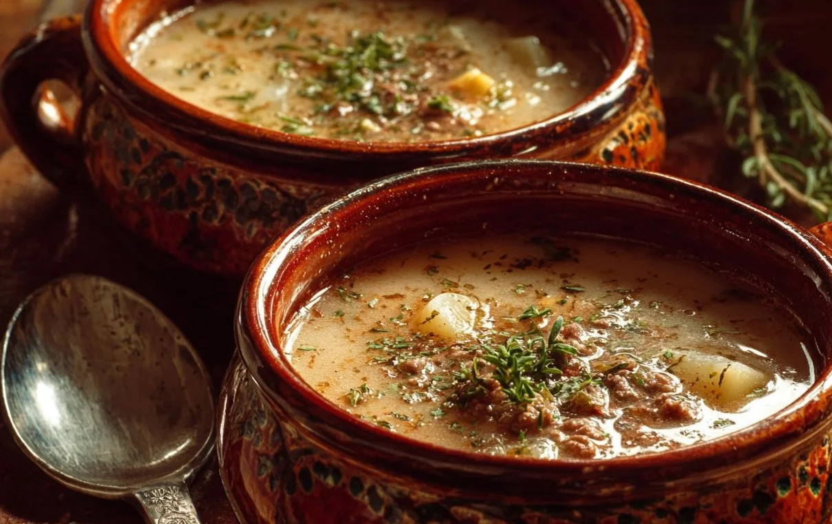 Delicious bowl of Cowboy Soup filled with vegetables and beans.
