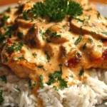 Creamy smothered chicken served over rice with a savory sauce