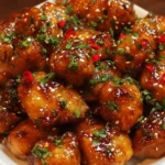 Delicious easy honey garlic chicken bites served with fresh herbs