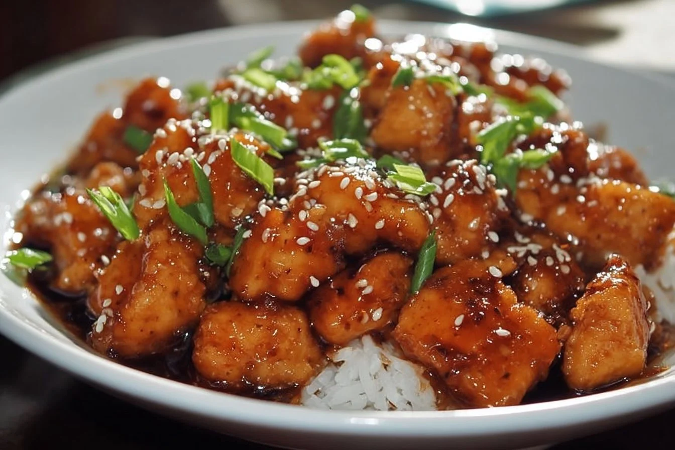 Deliciously glazed Honey Garlic Chicken served with vegetables